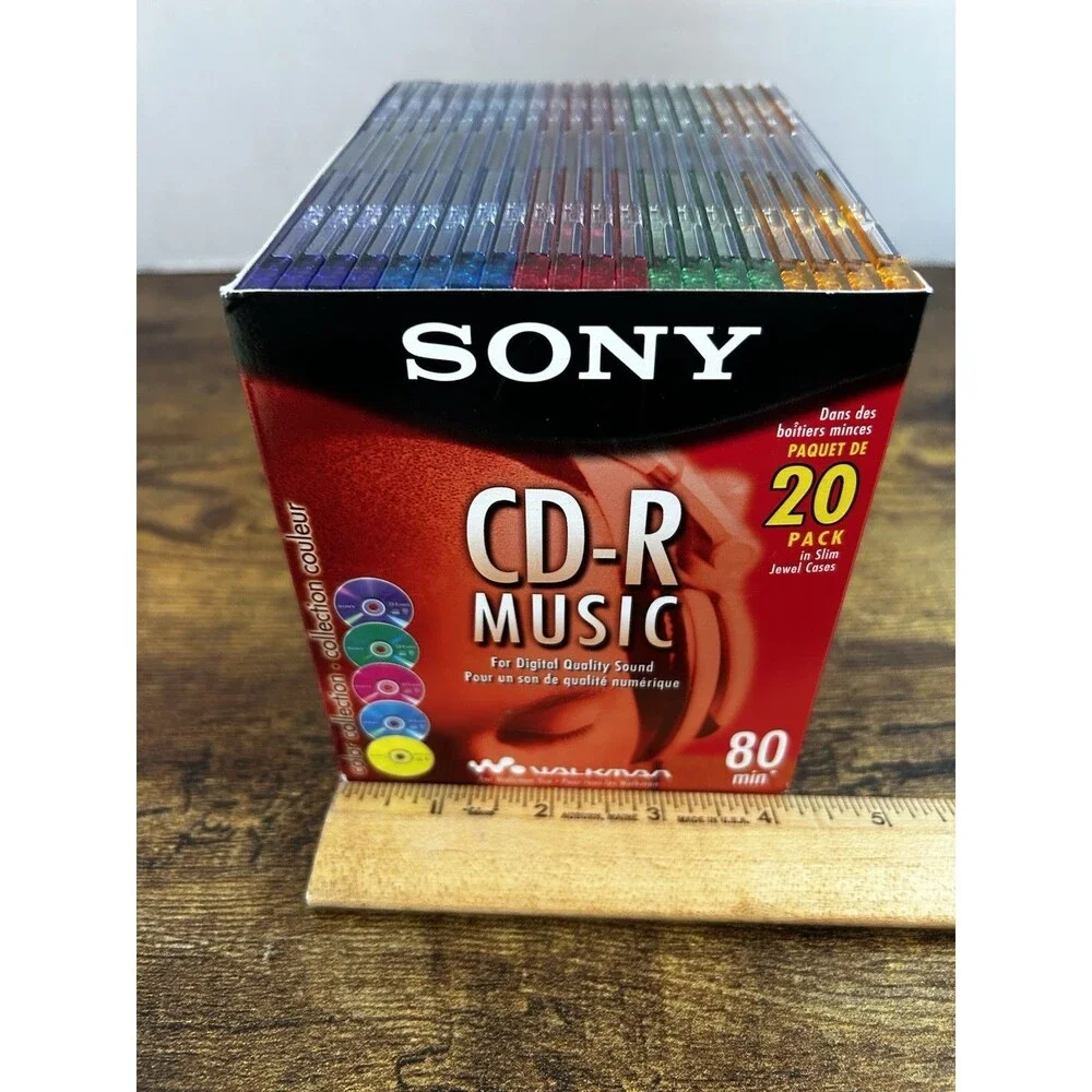 New Sony CD-R Music CDs 20 Pk Slim Multi Color Cases 80 Min 20CRM80LX2 Open Box